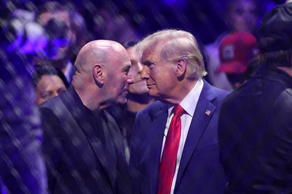 Dana White (gambar bersama Trump di UFC 309 pada hari Ahad) berkata dia tidak mahu ada kaitan dengan politik 'menjijikkan' lagi (USA TODAY Sports via Reuters Con)