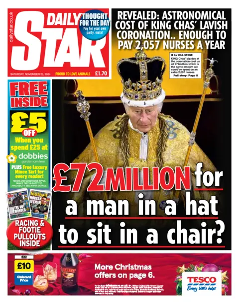 Muka depan The Daily Star dengan tajuk: "£72 juta untuk seorang lelaki duduk di kerusi?"