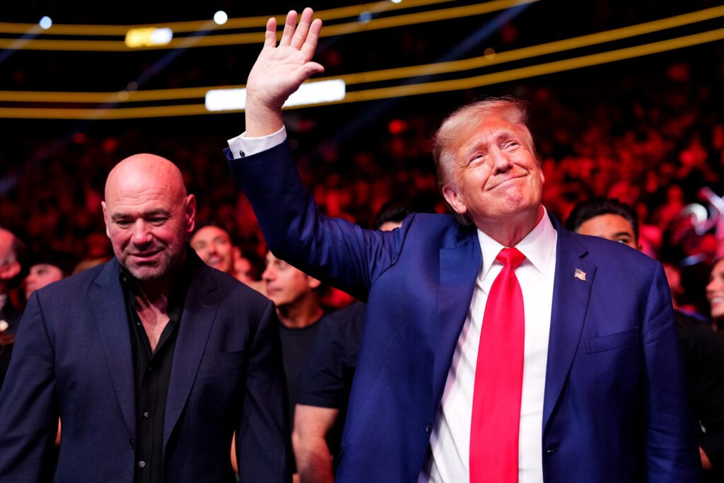 (LR) Presiden UFC Dana White dan bekas Presiden AS Donald Trump menghadiri UFC 296 di T-Mobile Arena pada 16 Disember 2023 di Los Angeles.